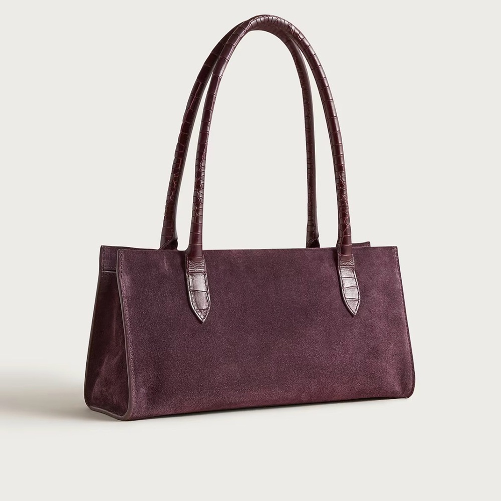 J Crew Berkeley structured shoulder bag in suede and croc-embossed leather
